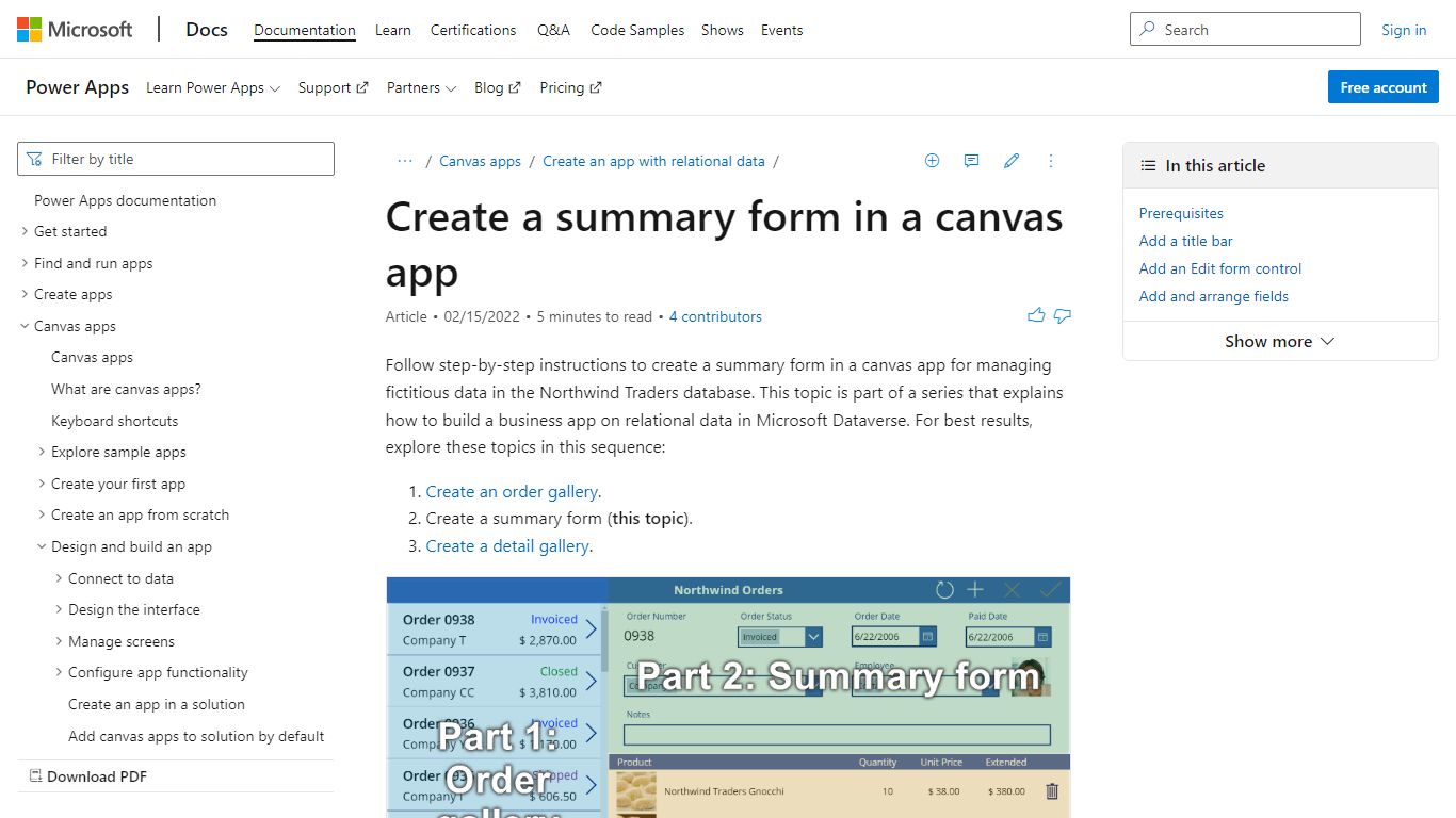 Create a summary form in a canvas app - Power Apps