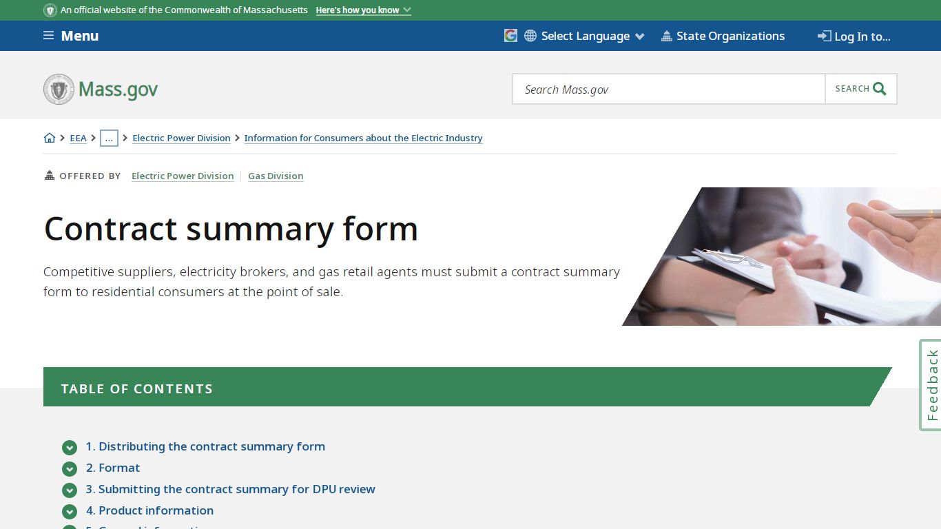 Contract summary form | Mass.gov